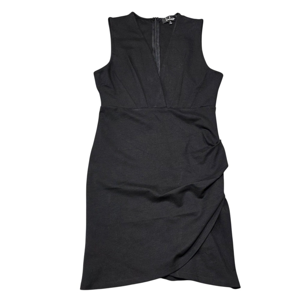 Lulus Black Sleeveless V-Neck Ruched Bodycon Party Cocktail Dress - Medium